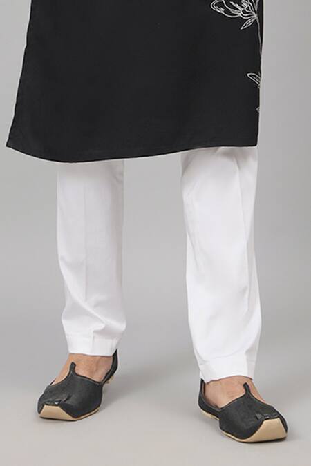 Hilo Design_Black Gingham, Cotton Embroidery Stelo Stem Kurta And Pant Set_Online_at_Aza_Fashions