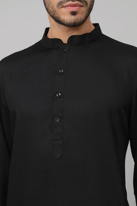 Buy_Hilo Design_Black Gingham, Cotton Embroidery Stelo Stem Kurta And Pant Set