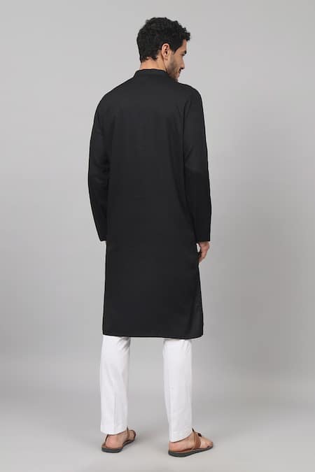 Shop Hilo Design Black Gingham, Cotton Embroidery Motif Straight Kurta And Pant Set at Aza Fashions Shop_Hilo Design_Black Gingham, Cotton Embroidery Motif Straight Kurta And Pant Set_at_Aza_Fashions