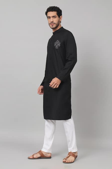 Shop Hilo Design Black Gingham, Cotton Embroidery Motif Straight Kurta And Pant Set Online at Aza Fashions Shop_Hilo Design_Black Gingham, Cotton Embroidery Motif Straight Kurta And Pant Set_Online_at_Aza_Fashions