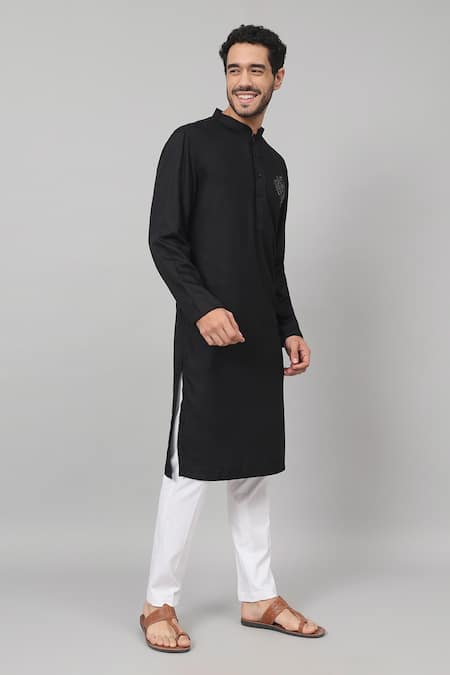 Hilo Design Black Gingham, Cotton Embroidery Motif Straight Kurta And Pant Set at Aza Fashions Hilo Design_Black Gingham, Cotton Embroidery Motif Straight Kurta And Pant Set_at_Aza_Fashions