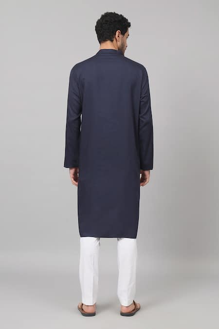 Shop Hilo Design Blue Gingham, Cotton Embroidery Marinho Neckline Kurta And Pant Set at Aza Fashions Shop_Hilo Design_Blue Gingham, Cotton Embroidery Marinho Neckline Kurta And Pant Set_at_Aza_Fashions