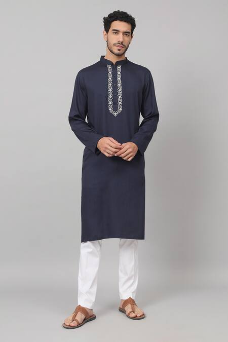 Buy Hilo Design Blue Gingham, Cotton Embroidery Marinho Neckline Kurta And Pant Set Online at Aza Fashions Buy_Hilo Design_Blue Gingham, Cotton Embroidery Marinho Neckline Kurta And Pant Set_Online_at_Aza_Fashions