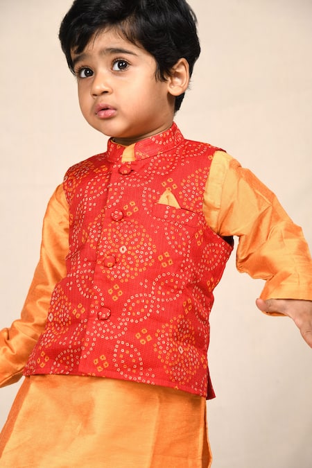 APRICOTKIDS Bandhani Print Kurta Set with Nehru Jacket 