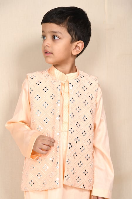 APRICOTKIDS Peach Mirror Embroidered Kurta Set 