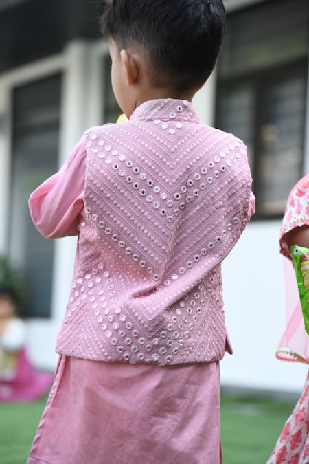 APRICOTKIDS Mirror Work Nehru Jacket With Kurta Set 