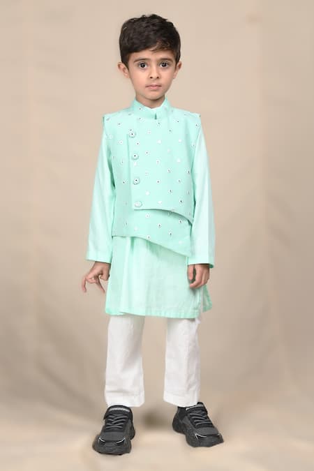 APRICOTKIDS Mirror Embroidered Kurta Set with Nehru Jacket 