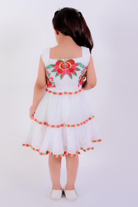Shop Neha Gursahani Ivory Cotton Mul Embroidery Blossom Tiered Dress at Aza Fashions Shop_Neha Gursahani_Ivory Cotton Mul Embroidery Blossom Tiered Dress _at_Aza_Fashions