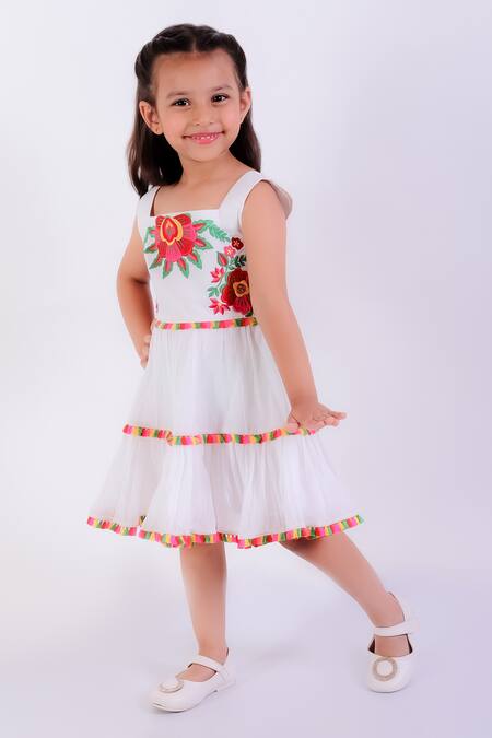 Neha Gursahani Ivory Cotton Mul Embroidery Blossom Tiered Dress Online at Aza Fashions Neha Gursahani_Ivory Cotton Mul Embroidery Blossom Tiered Dress _Online_at_Aza_Fashions