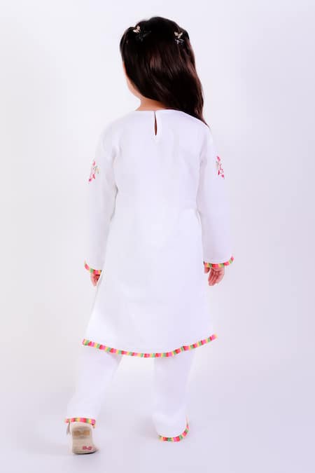 Shop_Neha Gursahani_Ivory Cotton Linen Embroidery Bloom Kurta With Pant _at_Aza_Fashions