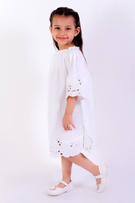 Neha Gursahani Ivory Cotton Linen Embroidery Cutwork Bloom Dress Online at Aza Fashions Neha Gursahani_Ivory Cotton Linen Embroidery Cutwork Bloom Dress _Online_at_Aza_Fashions