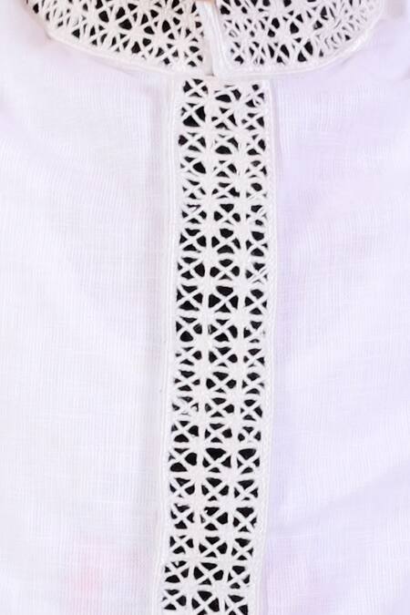 Shop_Neha Gursahani_Ivory Cotton Linen Embroidery Cutwork Placket And Collar Kurta With Pant _Online_at_Aza_Fashions
