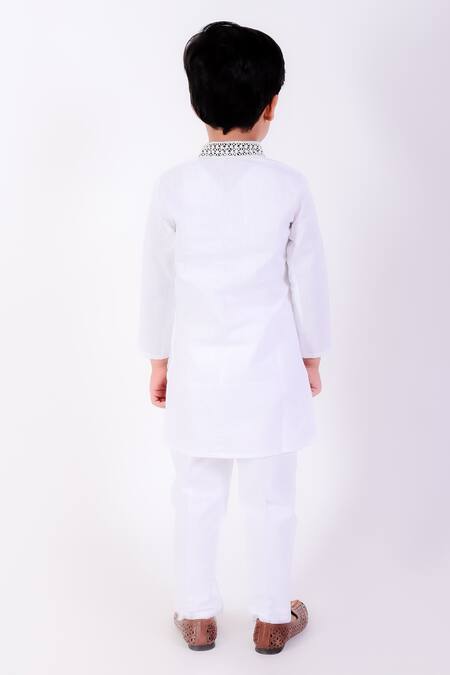Shop_Neha Gursahani_Ivory Cotton Linen Embroidery Cutwork Placket And Collar Kurta With Pant _at_Aza_Fashions