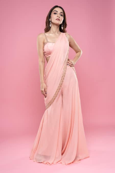 Dajwaree Pre-Draped Pant Saree With Placement Embroidered Blouse 