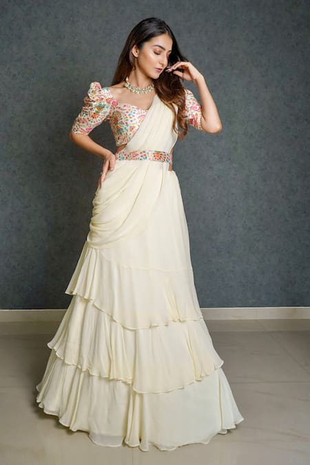 Dajwaree Pre-Draped Lehenga Saree With Floral Pattern Blouse 