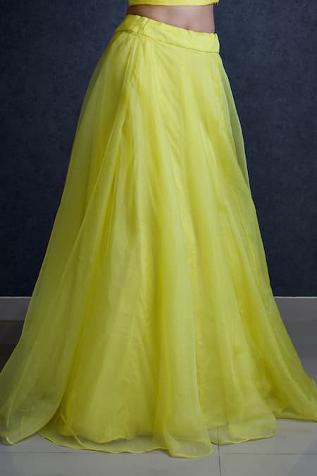 Dajwaree Yellow Organza V-neck Lehenga Ruffled Blouse Set Online at Aza Fashions Dajwaree_Yellow Organza V-neck Lehenga Ruffled Blouse Set _Online_at_Aza_Fashions