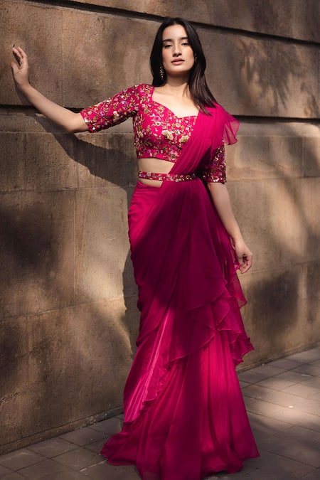 Dajwaree Petunia Organza Pre-Draped Saree Set 