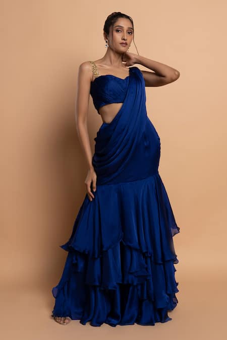Dajwaree Iris Pre-Draped Ruffle Tiered Saree With Blouse 