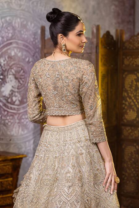 Buy Raj Arora Green Net Zari, Cut Work Sweetheart Neck Zardosi Embroidered Blouse Lehenga Set Buy_Raj Arora_Green Net Zari, Cut Work Sweetheart Neck Zardosi Embroidered Blouse Lehenga Set