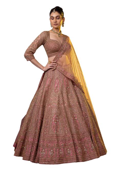 Raj Arora Pink Net Zari, Sequins, Embroidery Sweetheart Neck Bridal Lehenga Set Online at Aza Fashions Raj Arora_Pink Net Zari, Sequins, Embroidery Sweetheart Neck Bridal Lehenga Set _Online_at_Aza_Fashions