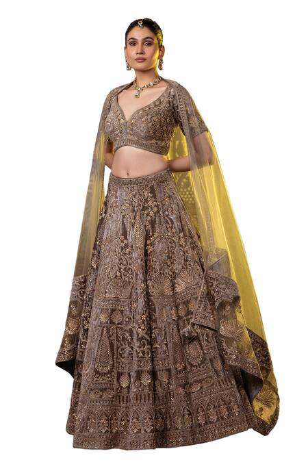 Raj Arora Green Microfiber, Net Ruhana Zardosi And Cutdana Embroidered Bridal Lehenga Set Online at Aza Fashions Raj Arora_Green Microfiber, Net Ruhana Zardosi And Cutdana Embroidered Bridal Lehenga Set _Online_at_Aza_Fashions