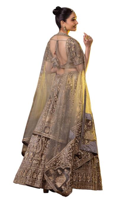 Buy Raj Arora Green Microfiber, Net Ruhana Zardosi And Cutdana Embroidered Bridal Lehenga Set Buy_Raj Arora_Green Microfiber, Net Ruhana Zardosi And Cutdana Embroidered Bridal Lehenga Set