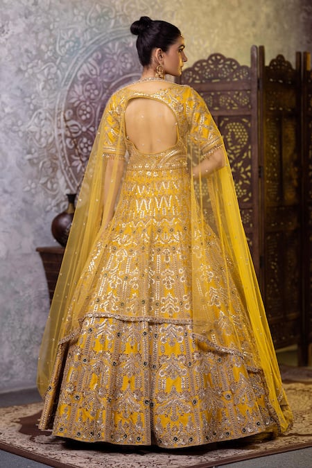Shop Raj Arora Yellow Net, Taffeta Gota Patti, Sequins, Embroidered Anarkali With Dupatta at Aza Fashions Shop_Raj Arora_Yellow Net, Taffeta Gota Patti, Sequins, Embroidered Anarkali With Dupatta _at_Aza_Fashions