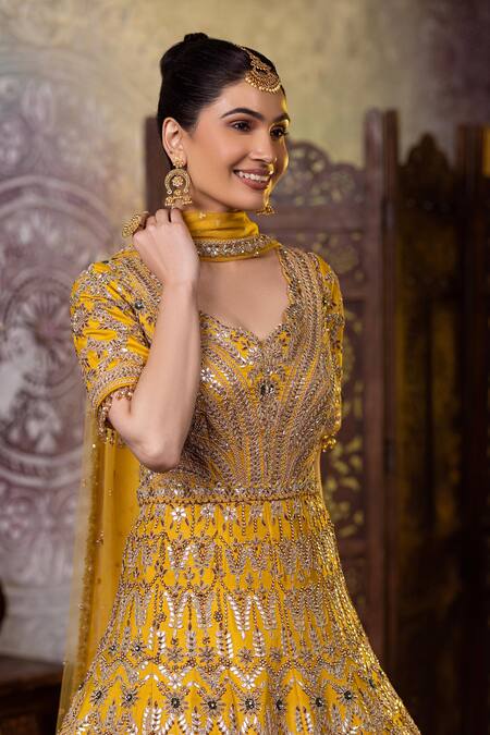 Raj Arora Yellow Net, Taffeta Gota Patti, Sequins, Embroidered Anarkali With Dupatta Online at Aza Fashions Raj Arora_Yellow Net, Taffeta Gota Patti, Sequins, Embroidered Anarkali With Dupatta _Online_at_Aza_Fashions