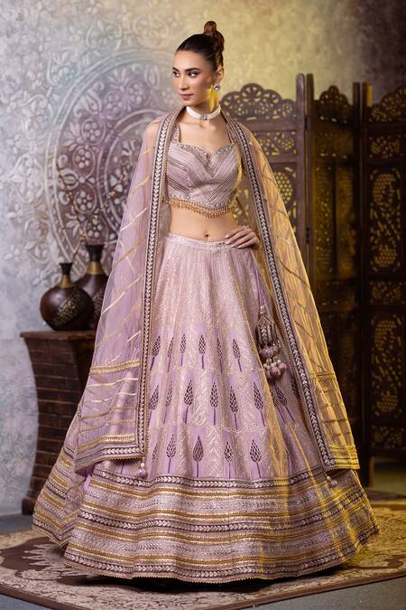 Raj Arora Purple Silk Gota Patti, Zari, Embroidery, Sequins Sweetheart Blouse Lehenga Set Online at Aza Fashions Raj Arora_Purple Silk Gota Patti, Zari, Embroidery, Sequins Sweetheart Blouse Lehenga Set _Online_at_Aza_Fashions