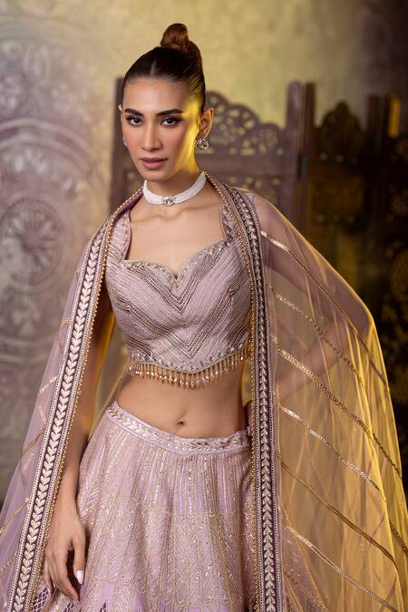 Raj Arora Purple Silk Gota Patti, Zari, Embroidery, Sequins Sweetheart Blouse Lehenga Set at Aza Fashions Raj Arora_Purple Silk Gota Patti, Zari, Embroidery, Sequins Sweetheart Blouse Lehenga Set _at_Aza_Fashions