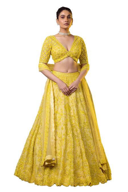 Raj Arora Yellow Net, Georgette Sequins, Resham And Embroidered Blouse Lehenga Set Online at Aza Fashions Raj Arora_Yellow Net, Georgette Sequins, Resham And Embroidered Blouse Lehenga Set _Online_at_Aza_Fashions