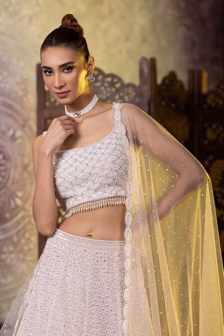 Shop Raj Arora Pink Organza Pearls, Sequins Square Neck And Embroidered Bridal Lehenga Set Online at Aza Fashions Shop_Raj Arora_Pink Organza Pearls, Sequins Square Neck And Embroidered Bridal Lehenga Set _Online_at_Aza_Fashions