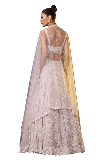 Raj Arora Pink Organza Pearls, Sequins Square Neck And Embroidered Bridal Lehenga Set at Aza Fashions Raj Arora_Pink Organza Pearls, Sequins Square Neck And Embroidered Bridal Lehenga Set _at_Aza_Fashions