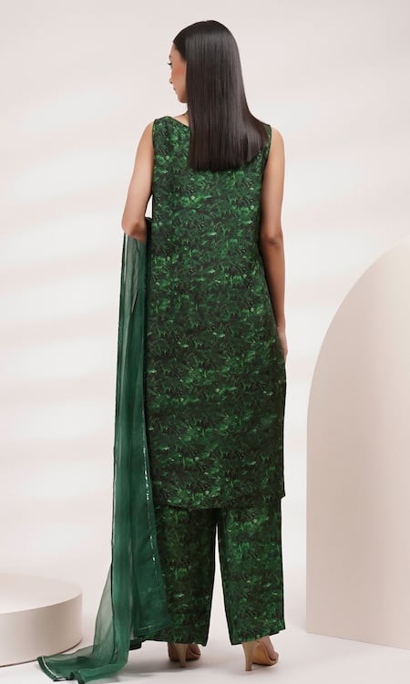Shop Breathe By Aakanksha Singh Green Organza, Cotton, Silk Sequins, Embroidery Yoshino Tree Print Kurta Set at Aza Fashions Shop_Breathe By Aakanksha Singh_Green Organza, Cotton, Silk Sequins, Embroidery Yoshino Tree Print Kurta Set _at_Aza_Fashions