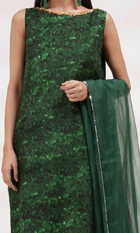 Shop Breathe By Aakanksha Singh Green Organza, Cotton, Silk Sequins, Embroidery Yoshino Tree Print Kurta Set Online at Aza Fashions Shop_Breathe By Aakanksha Singh_Green Organza, Cotton, Silk Sequins, Embroidery Yoshino Tree Print Kurta Set _Online_at_Aza_Fashions