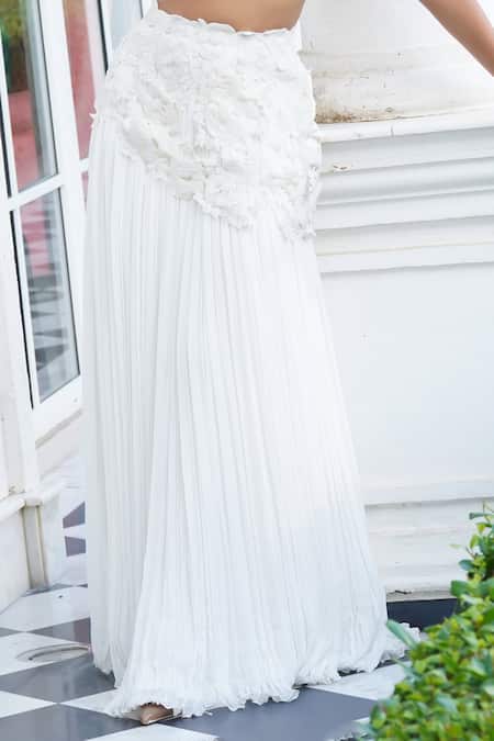 Buy_Khushboo Chugh_Ivory Crepe Embroidery, Floral Embellished Mermaid Lehenga With Blouse _Online_at_Aza_Fashions