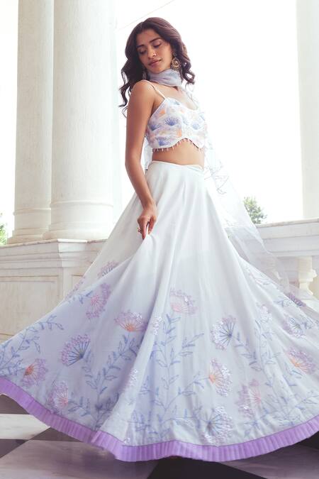 Buy_Khushboo Chugh_Ivory Organza, Crepe Embroidery, Sequins, Floral Vine Embellished Lehenga Set _Online_at_Aza_Fashions