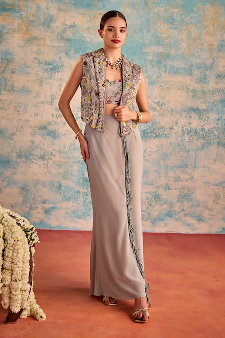 Priyanka Singh Abstract Embroidered Jacket Skirt Set 