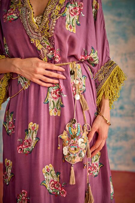 Shop_Priyanka Singh_Purple Silk Floral Hamsa Print Pheran With Pant _Online_at_Aza_Fashions