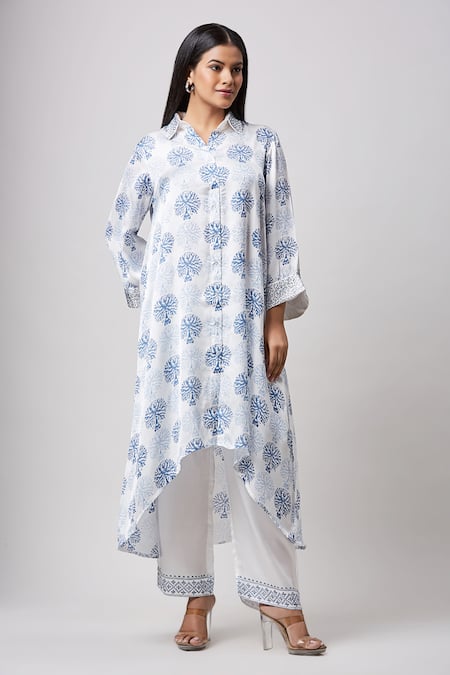 Sanjev Marwaaha Asymmetric Printed Kurta & Pant Set 