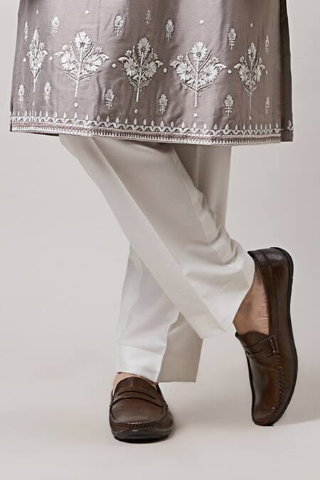 Buy Sanjev Marwaaha Grey Cotton, Silk Embroidery Mughal Butti Kurta And Pant Set Online at Aza Fashions Buy_Sanjev Marwaaha_Grey Cotton, Silk Embroidery Mughal Butti Kurta And Pant Set_Online_at_Aza_Fashions