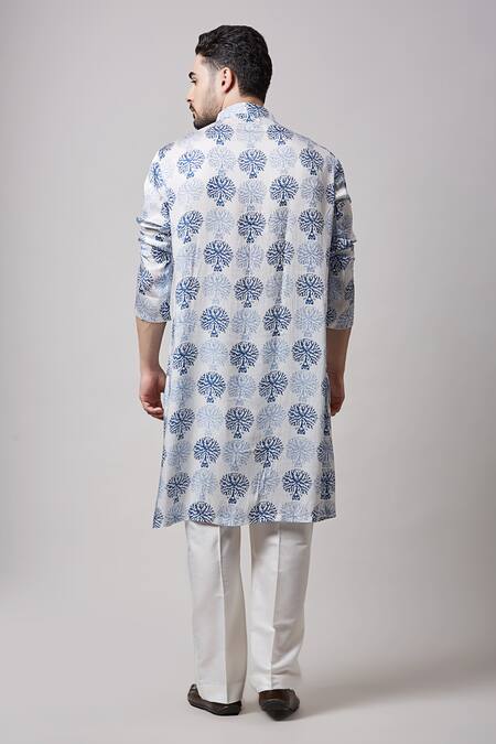 Shop Sanjev Marwaaha Ivory Modal, Cotton, Silk Hand Block Print Kurta And Pant Set at Aza Fashions Shop_Sanjev Marwaaha_Ivory Modal, Cotton, Silk Hand Block Print Kurta And Pant Set_at_Aza_Fashions