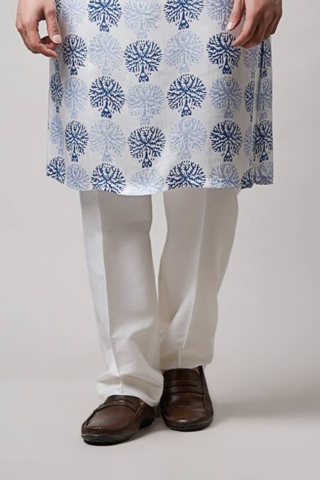 Sanjev Marwaaha Ivory Modal, Cotton, Silk Hand Block Print Kurta And Pant Set Online at Aza Fashions Sanjev Marwaaha_Ivory Modal, Cotton, Silk Hand Block Print Kurta And Pant Set_Online_at_Aza_Fashions