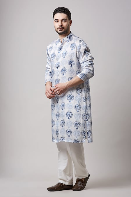 Buy Sanjev Marwaaha Ivory Modal, Cotton, Silk Hand Block Print Kurta And Pant Set Online at Aza Fashions Buy_Sanjev Marwaaha_Ivory Modal, Cotton, Silk Hand Block Print Kurta And Pant Set_Online_at_Aza_Fashions