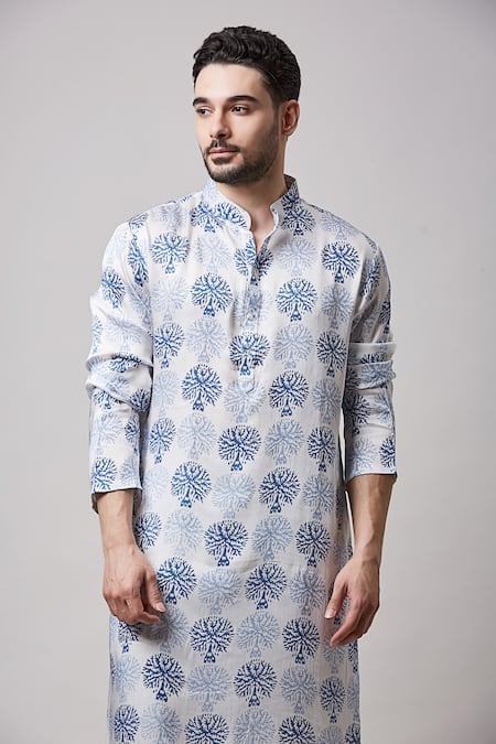Shop Sanjev Marwaaha Ivory Modal, Cotton, Silk Hand Block Print Kurta And Pant Set Online at Aza Fashions Shop_Sanjev Marwaaha_Ivory Modal, Cotton, Silk Hand Block Print Kurta And Pant Set_Online_at_Aza_Fashions