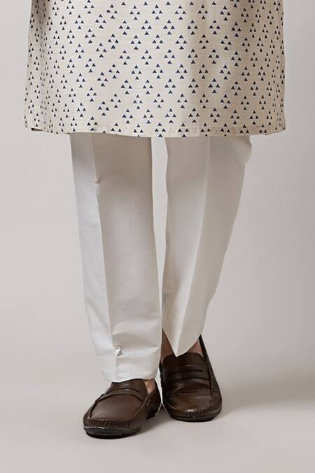 Sanjev Marwaaha_Grey Cotton, Silk Beads Triangle Print Work Kurta And Pant Set_Online_at_Aza_Fashions