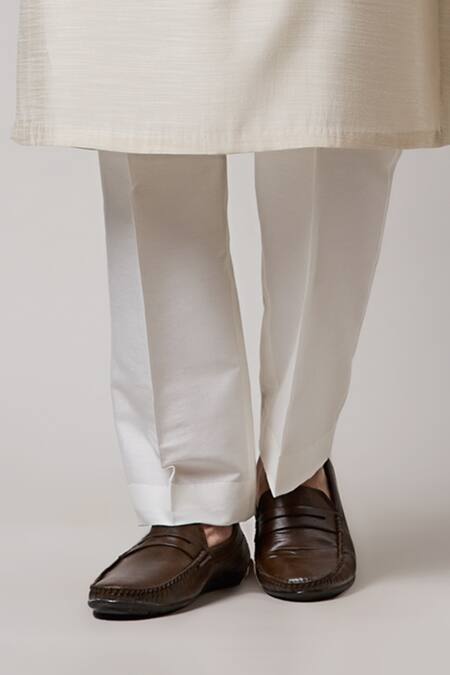 Shop_Sanjev Marwaaha_Grey Cotton, Silk Beads Embroidered Yoke Kurta And Pant Set_Online_at_Aza_Fashions