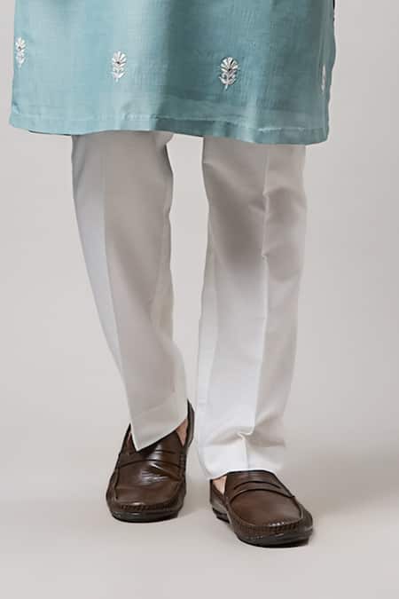 Shop Sanjev Marwaaha Blue Cotton, Silk Embroidery Floral Kurta And Pant Set Online at Aza Fashions Shop_Sanjev Marwaaha_Blue Cotton, Silk Embroidery Floral Kurta And Pant Set _Online_at_Aza_Fashions