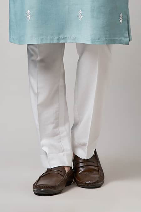 Sanjev Marwaaha Blue Cotton, Silk Embroidery Mughal Kurta And Pant Set Online at Aza Fashions Sanjev Marwaaha_Blue Cotton, Silk Embroidery Mughal Kurta And Pant Set_Online_at_Aza_Fashions