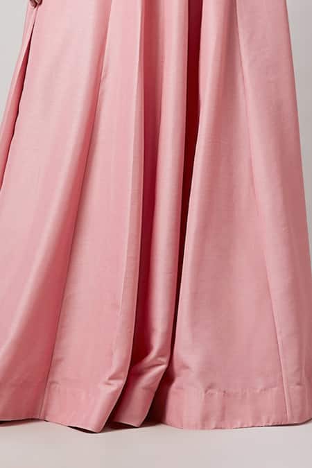 Sanjev Marwaaha_Pink Georgette, Silk Pearls, Embroidery Solid Kalidar Lehenga Bustier Set_Online_at_Aza_Fashions